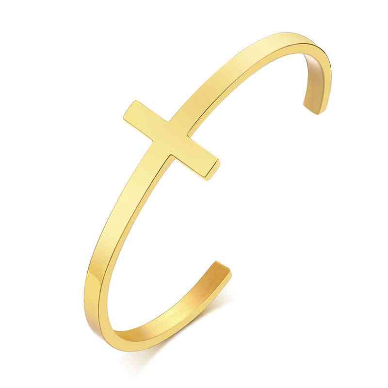 Cross Cuff Bracelet, Stainless Steel Open Cuff-bangle