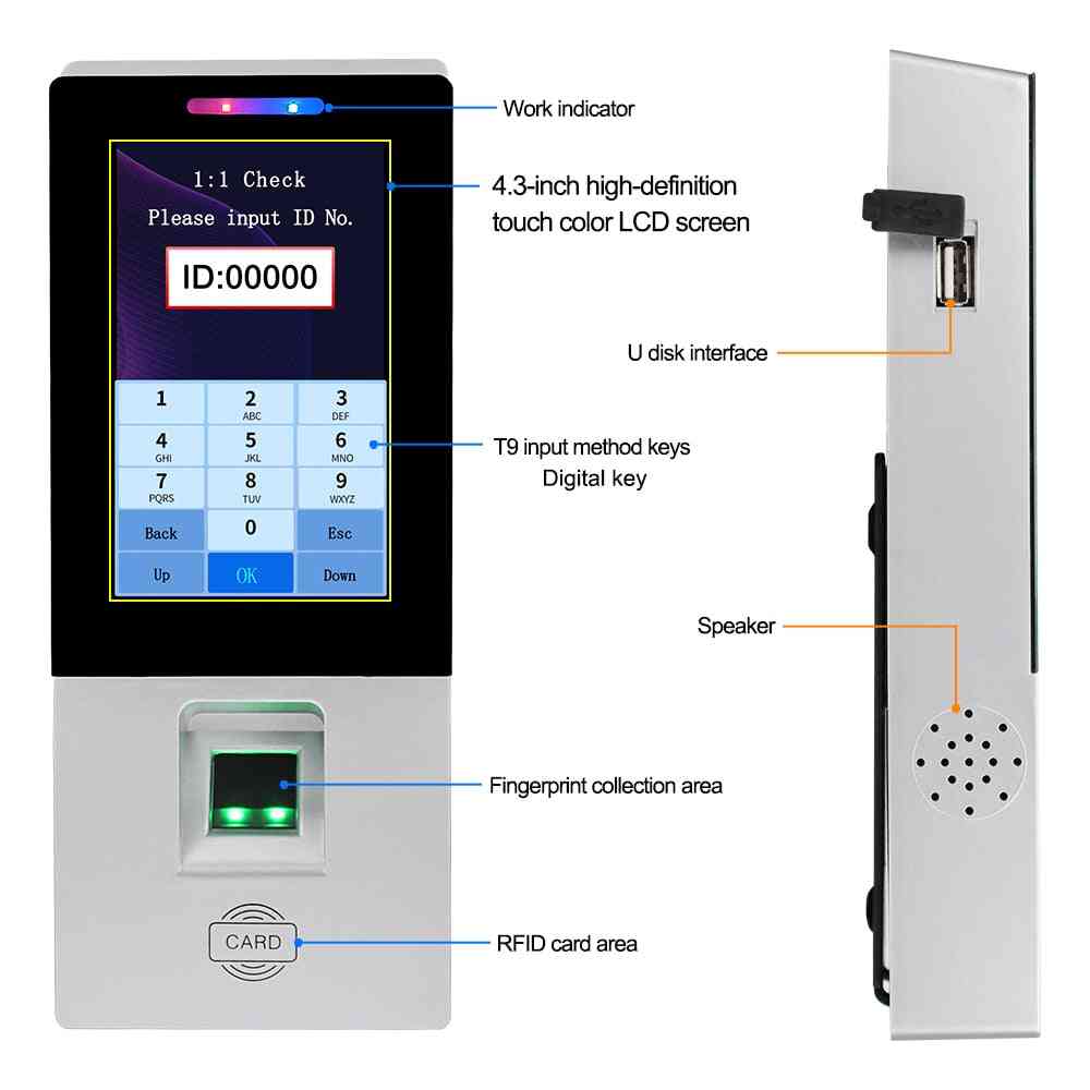 Dotyková klávesnica na kontrolu prístupu rfid, biometrický snímač odtlačkov prstov, dochádzkový automat na heslo
