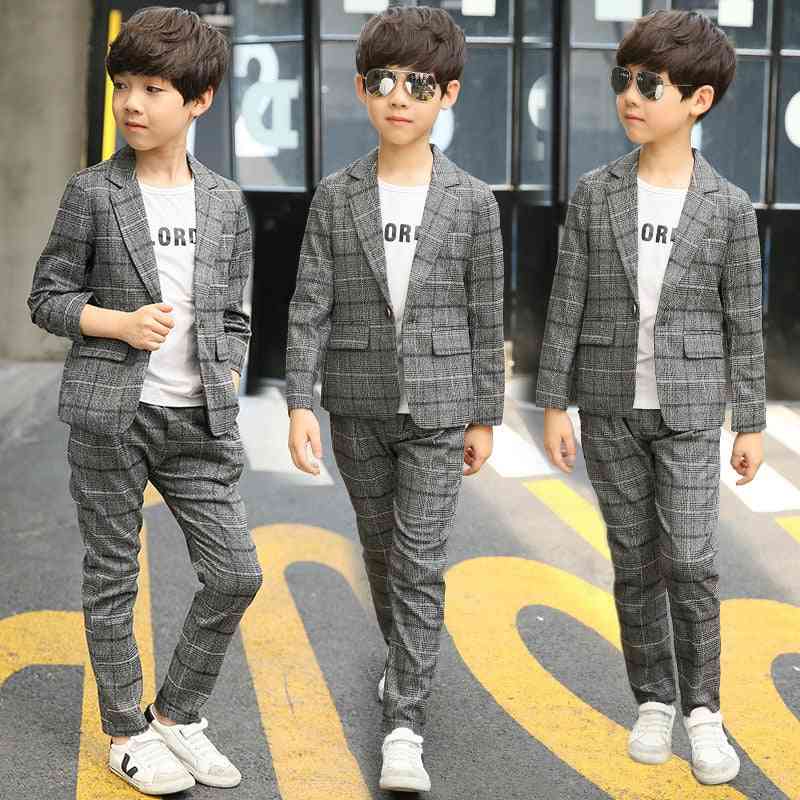 Autumn- Plaid Single Breasted, Blazers Suit For Boy