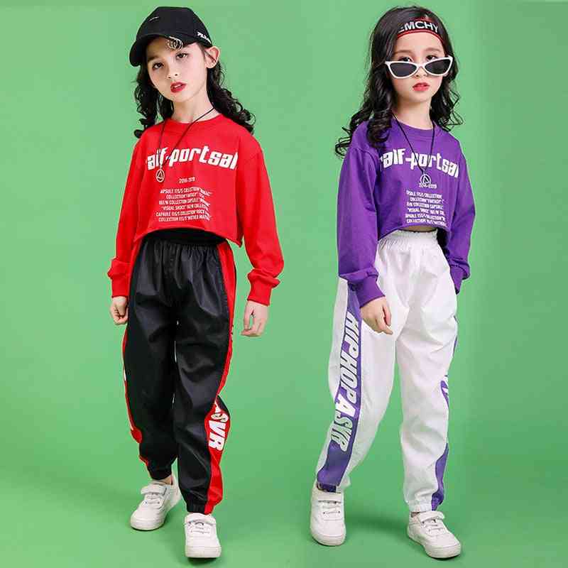 Children Hip Hop Clothing Crop Top, Long Sleeve Shirt & Casual Streetwear Jogger Pant