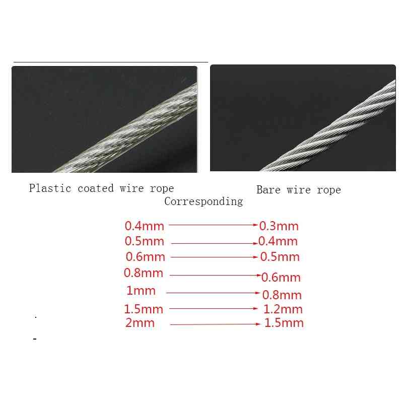 304 rustfritt stål pvc belagt fleksibelt ståltau myk kabel gjennomsiktig klessnor