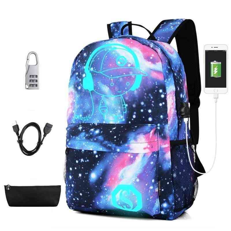 Svetelné školské tašky s nabíjaním USB, anime batoh