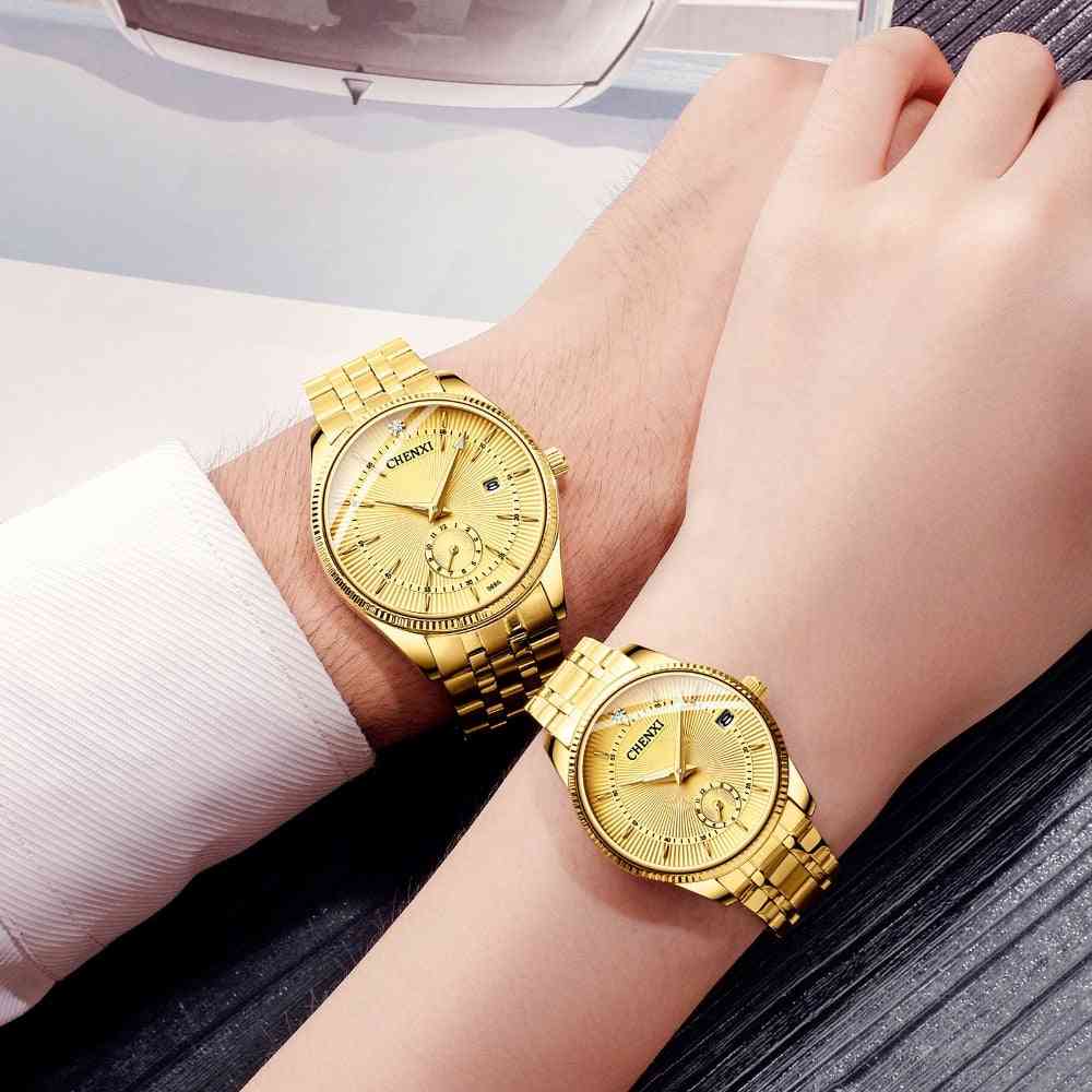 Luxusní křemen, zlaté hodiny, náramkové hodinky