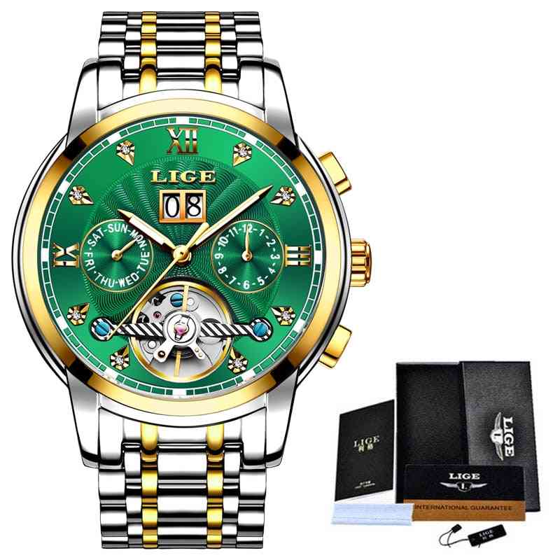 Automatic Mechanical Tourbillon Watch, Stainless Steel Sport Watches