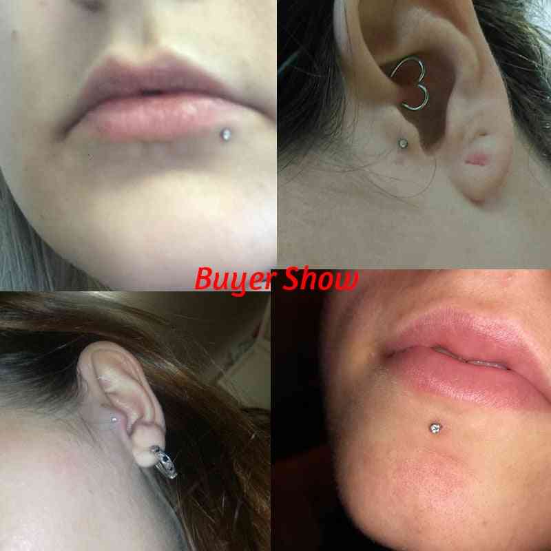 Stainless Steel- Zircon Labret, Lip Bar Piercing, Cartilage Ear Tragus, Stud Earring