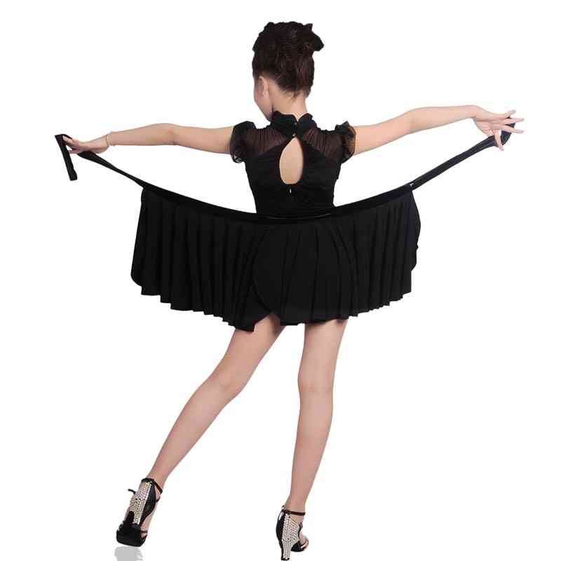 Lace Splice Latin Dance Dress Suits, Fringe Skirt Ballroom Costumes For