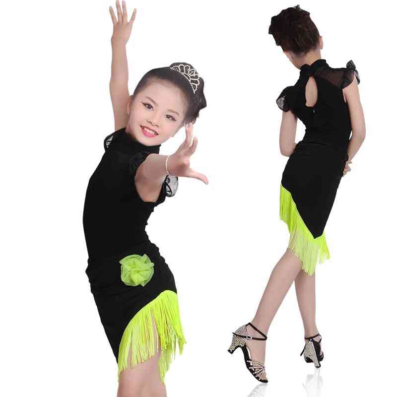 šaty na latinské tanečné šaty s čipkou, spoločenské kostýmy s okrajovou sukňou