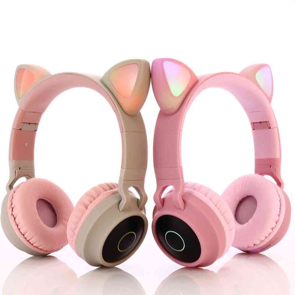LED -kissan korvan kuulokkeet, Bluetooth, melunvaimennus, aikuiset, lasten tyttökuulokkeet, tuki, TF -kortti, FM -radio ja mikrofoni
