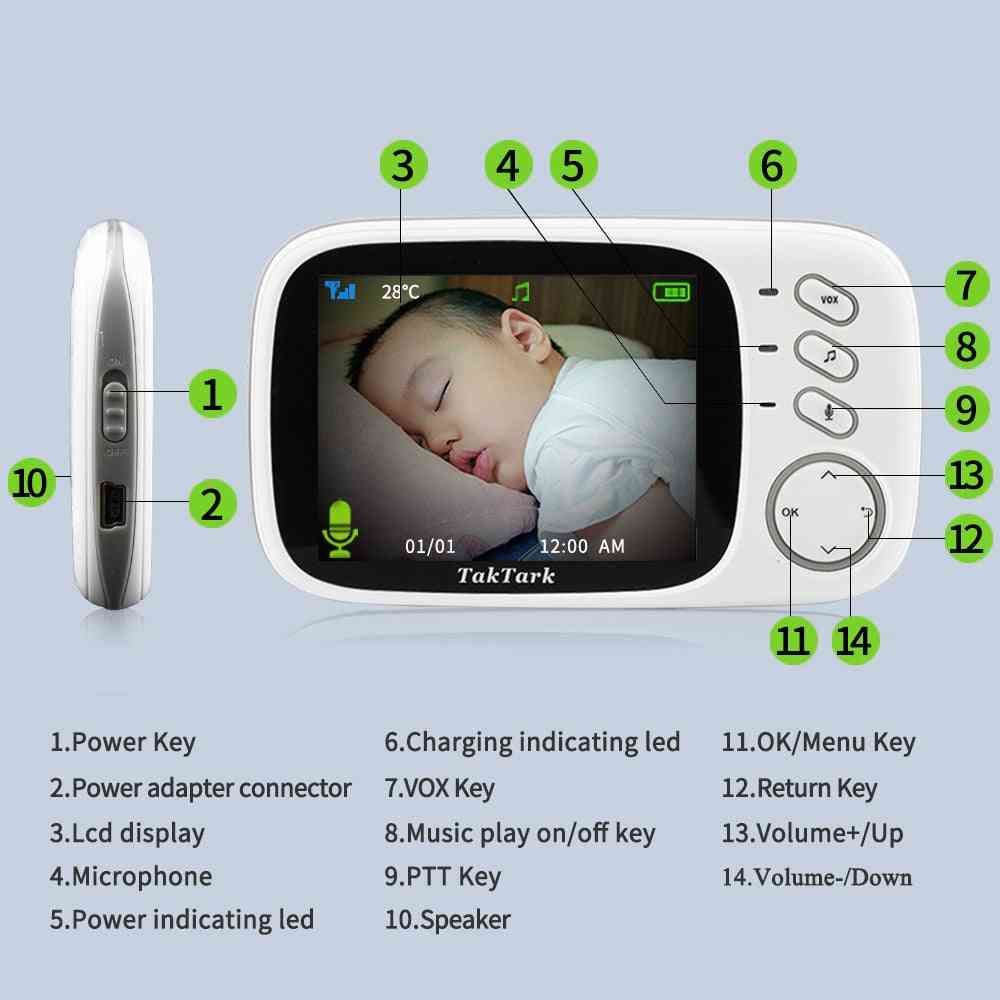 Wireless Video-color Monitor For Baby Security Camera, Night-vision Temperature Monitoring