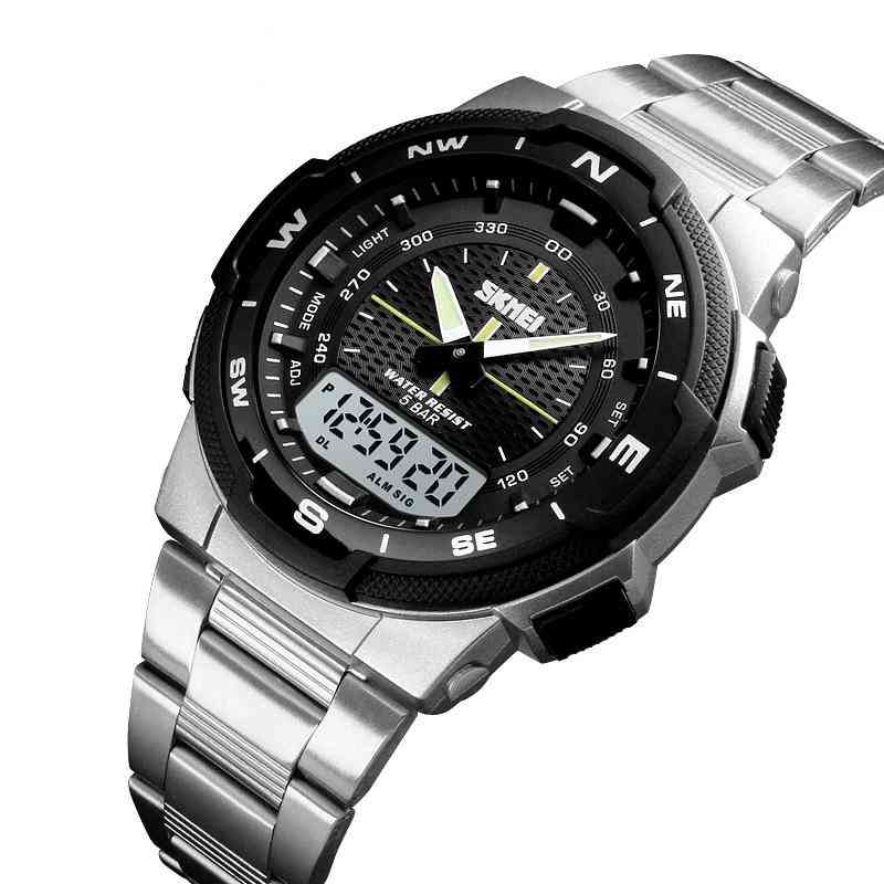 Watch Men's, Sport Watches, Stainless Steel Strap, Stopwatch