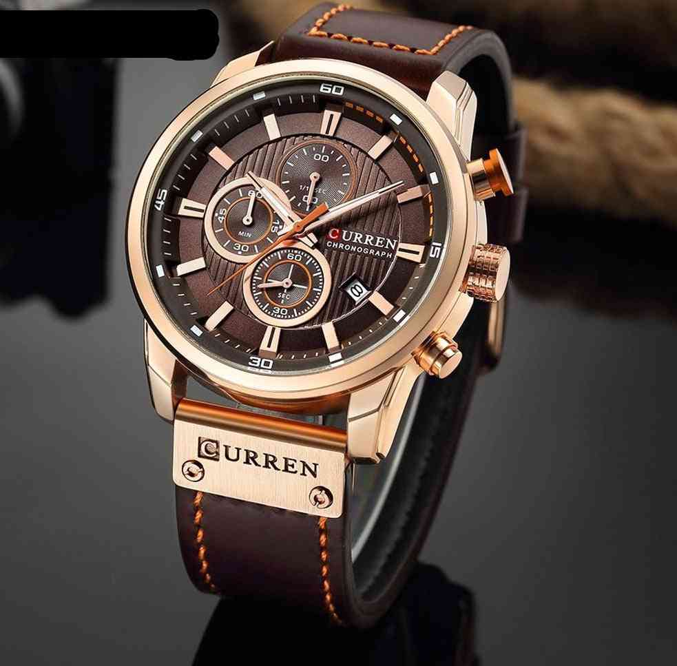 Men Military Sport Watches, Quartz Clock, Leather Strap, Waterproof, Wristwatch