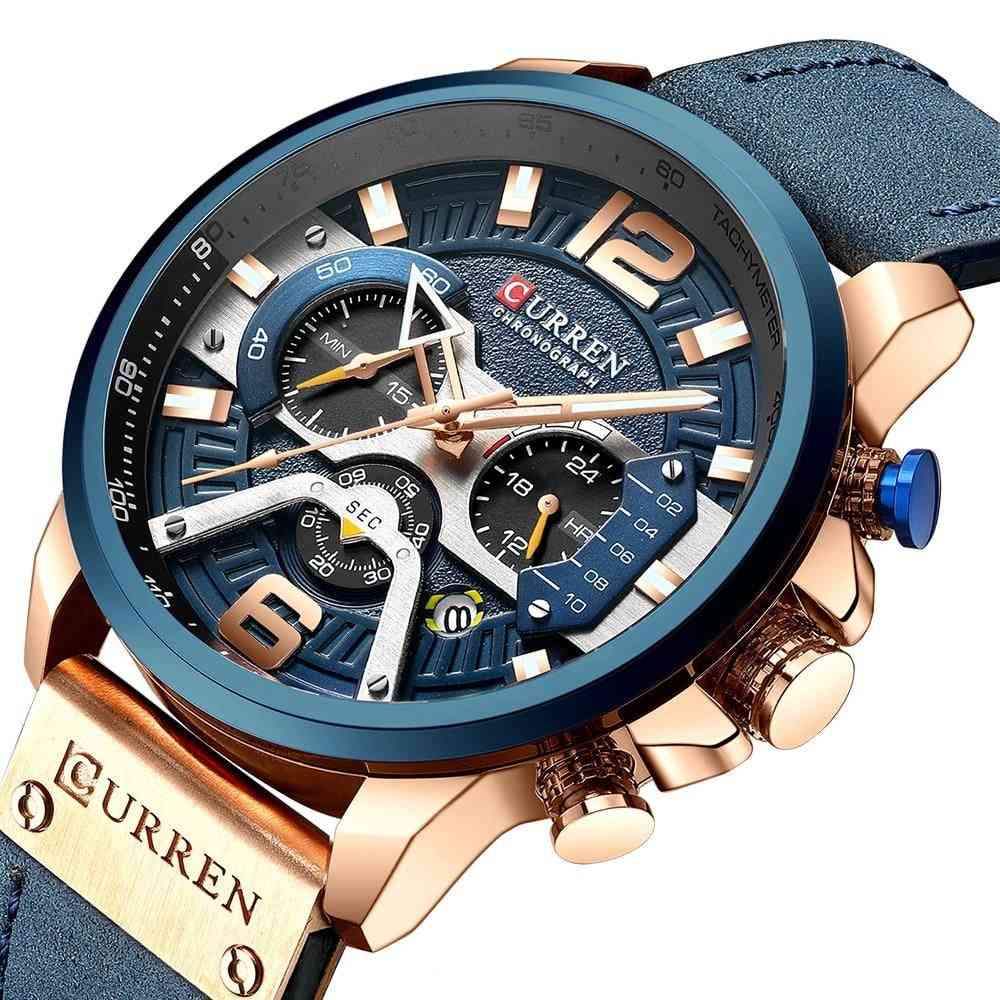 Wristwatch Mens, Men Leather Watches With Calendar, Male Clock