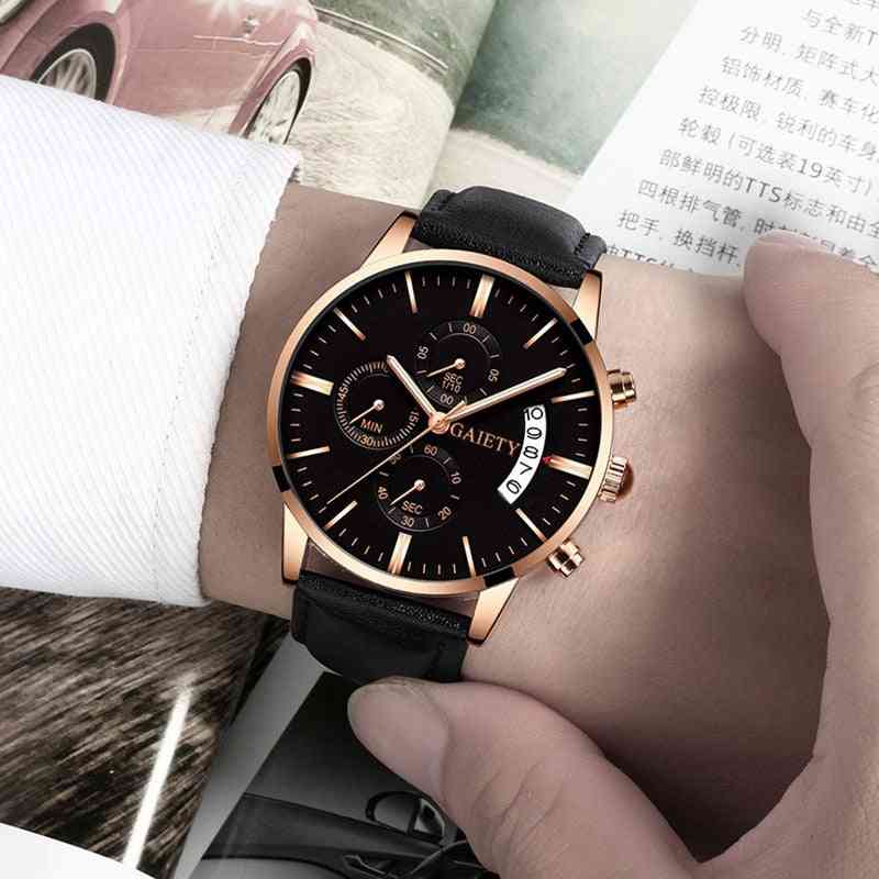 Men Fashion Sport Stainless Steel Case, Leather Band Wrist Watch