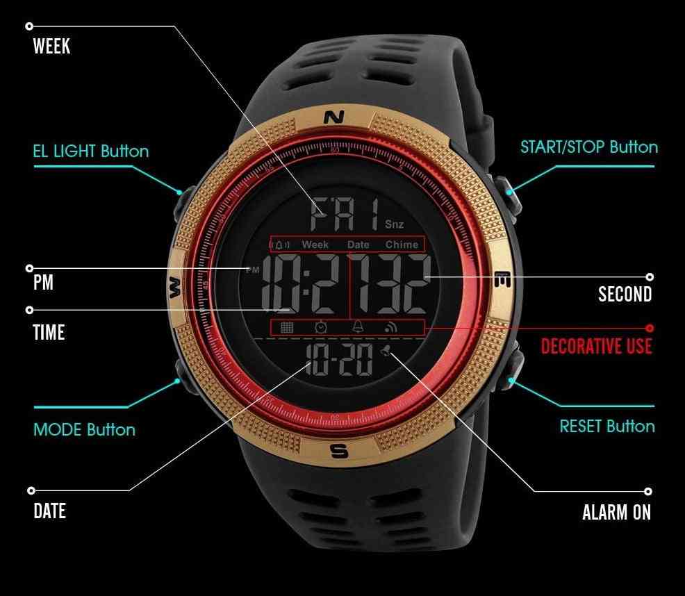 Men Sports Watches, Countdown Men's Waterproof Led Digital Military Clock