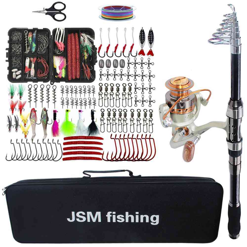Telescopic Fishing Rod, Reel Set With Line Lures Hooks, Bag Accessories