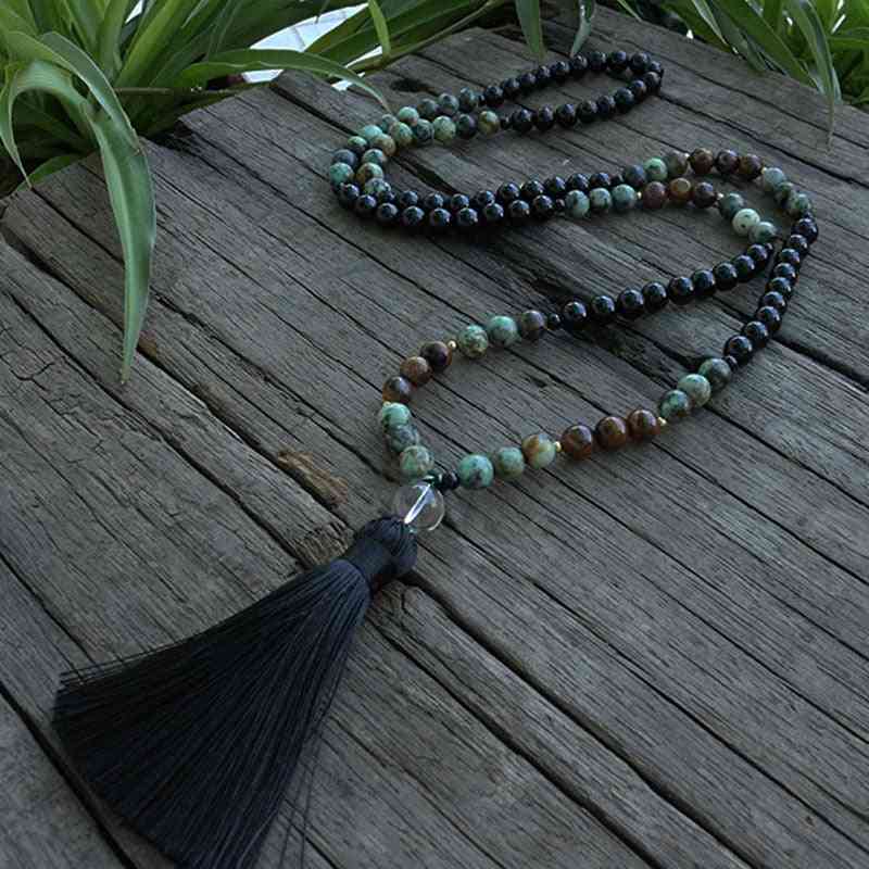 Turquoise And Onyx Beads, Prayer Japa Mala
