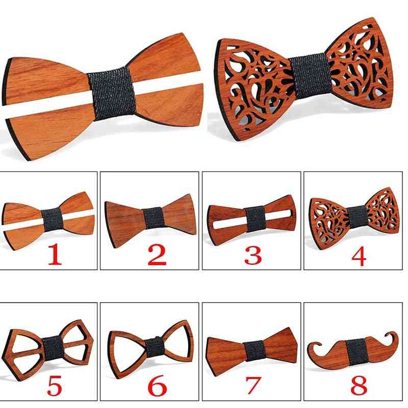 Gravata borboleta de madeira, gravatas retrô unissex ocas e esculpidas