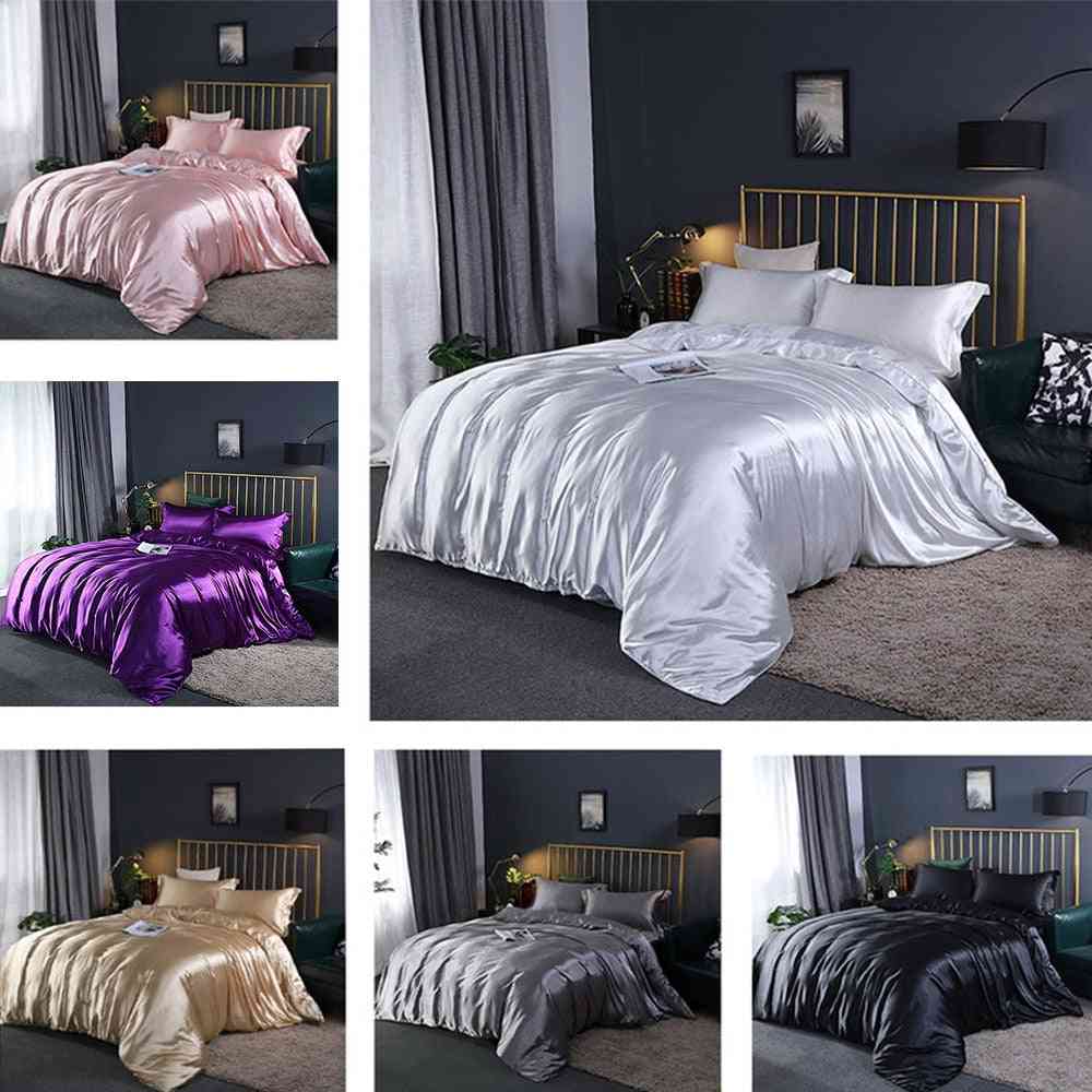 Satin Silk Bedding Set, Quilt, Duvet Cover And Pillowcase, Bed Sheet, Single, Double, Bedclothe, Silky