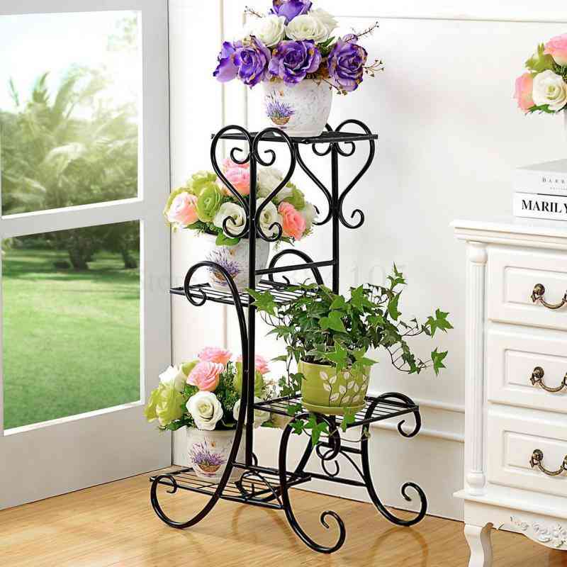 Wrought Iron Multilayer Flower Solid Wood Flowerpot Sitting Room Balcony Indoor Multifunctional Showy