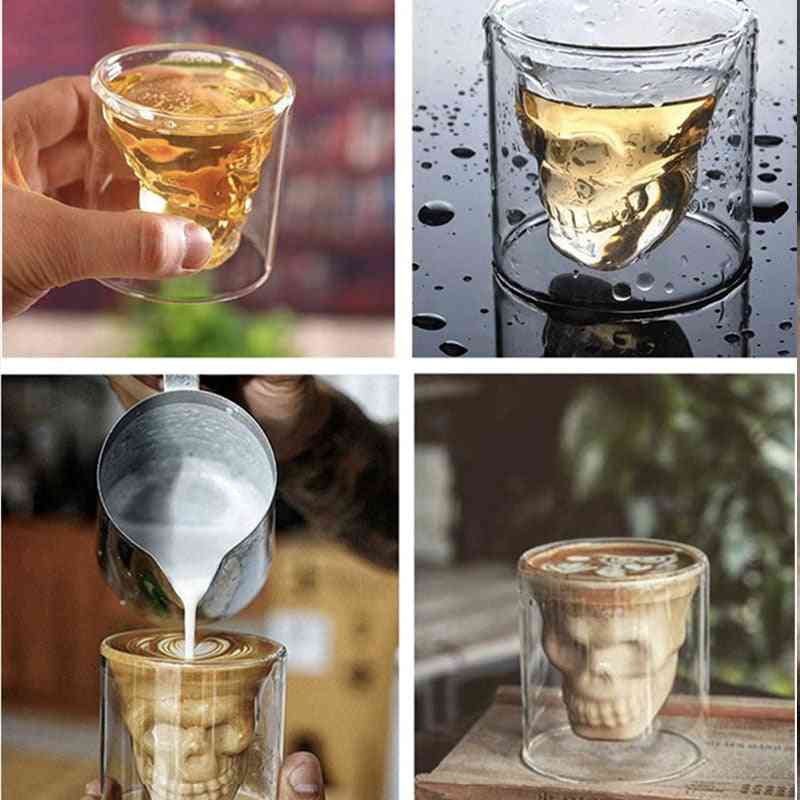 Coffee Mug, Double Layered Crystal Skull Head Glass Cup