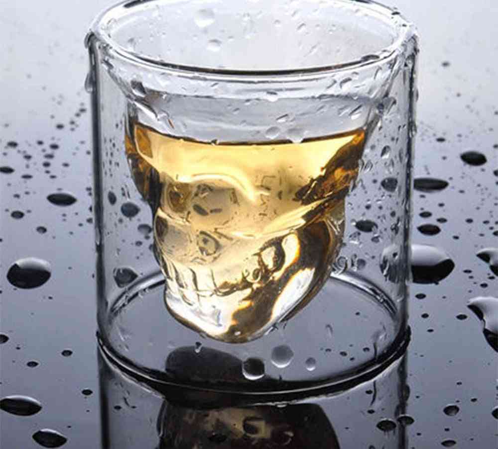 Coffee Mug, Double-layered Crystal Skull Head Glass Cup