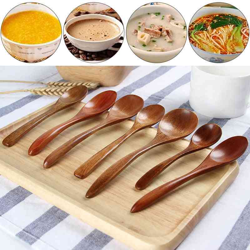 Wooden Milk Honey Soup Solid Wood Tableware Long Handle Spoon