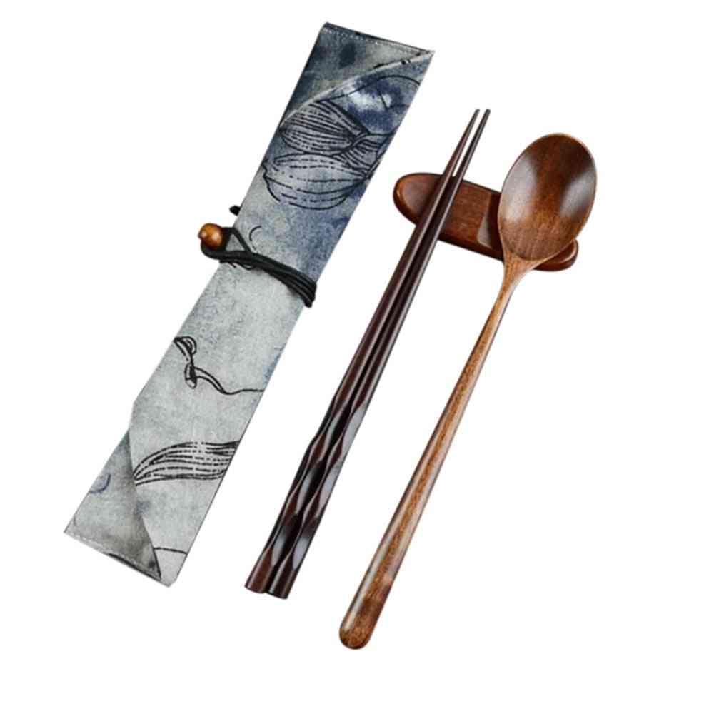 Handmade Japanese Natural Wood Chopstick Spoons Set