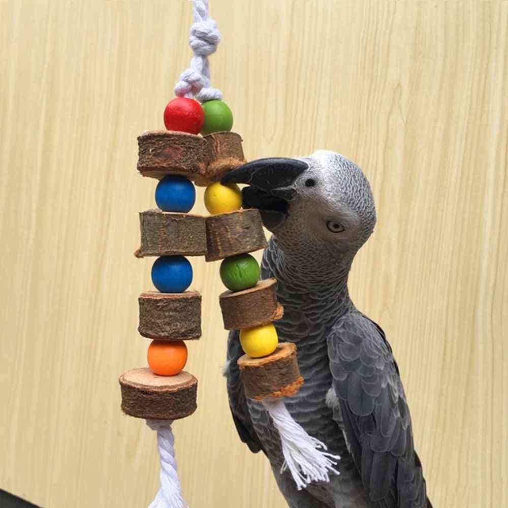 Natural Wooden Birds Parrot Colorful, Chew Bite, Hanging Cage, Balls Ropes