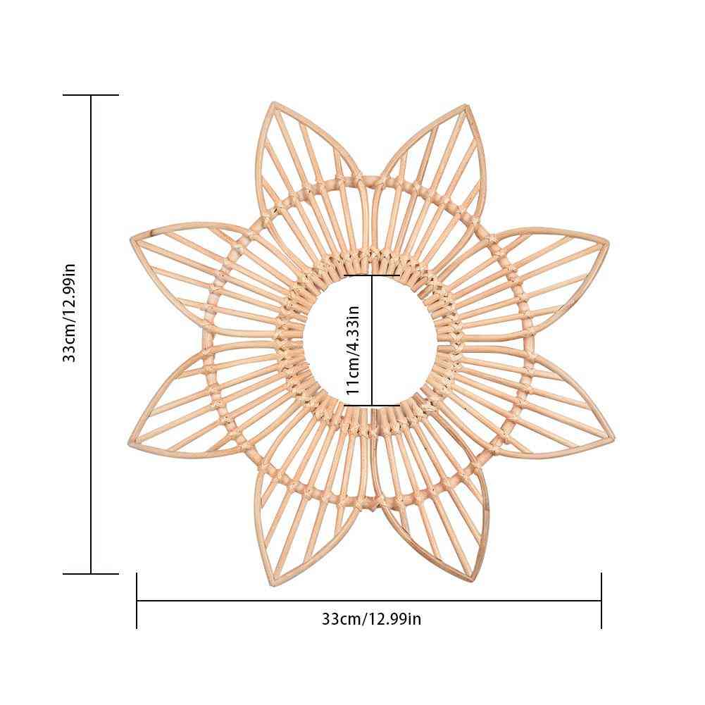 Nordic Style Crafts Rattan Mirror Flower Frame - Living Room Bedroom Wall Decoration