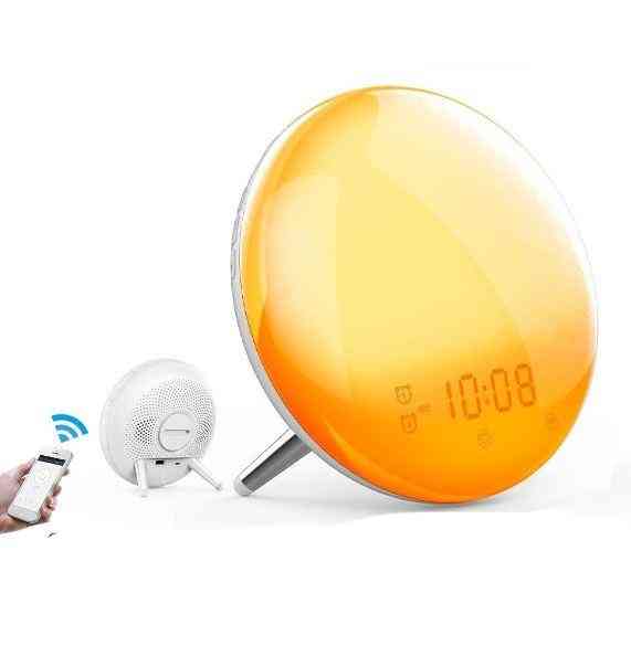 Wifi Smart- Alarm Clock With 7-colors Sunrise, Sunset With Alexa Google