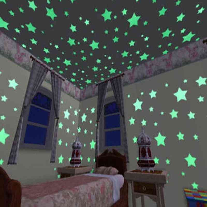 100pcs- Luminous Glow Dark Stars, Wall Stickers Rooms Decor
