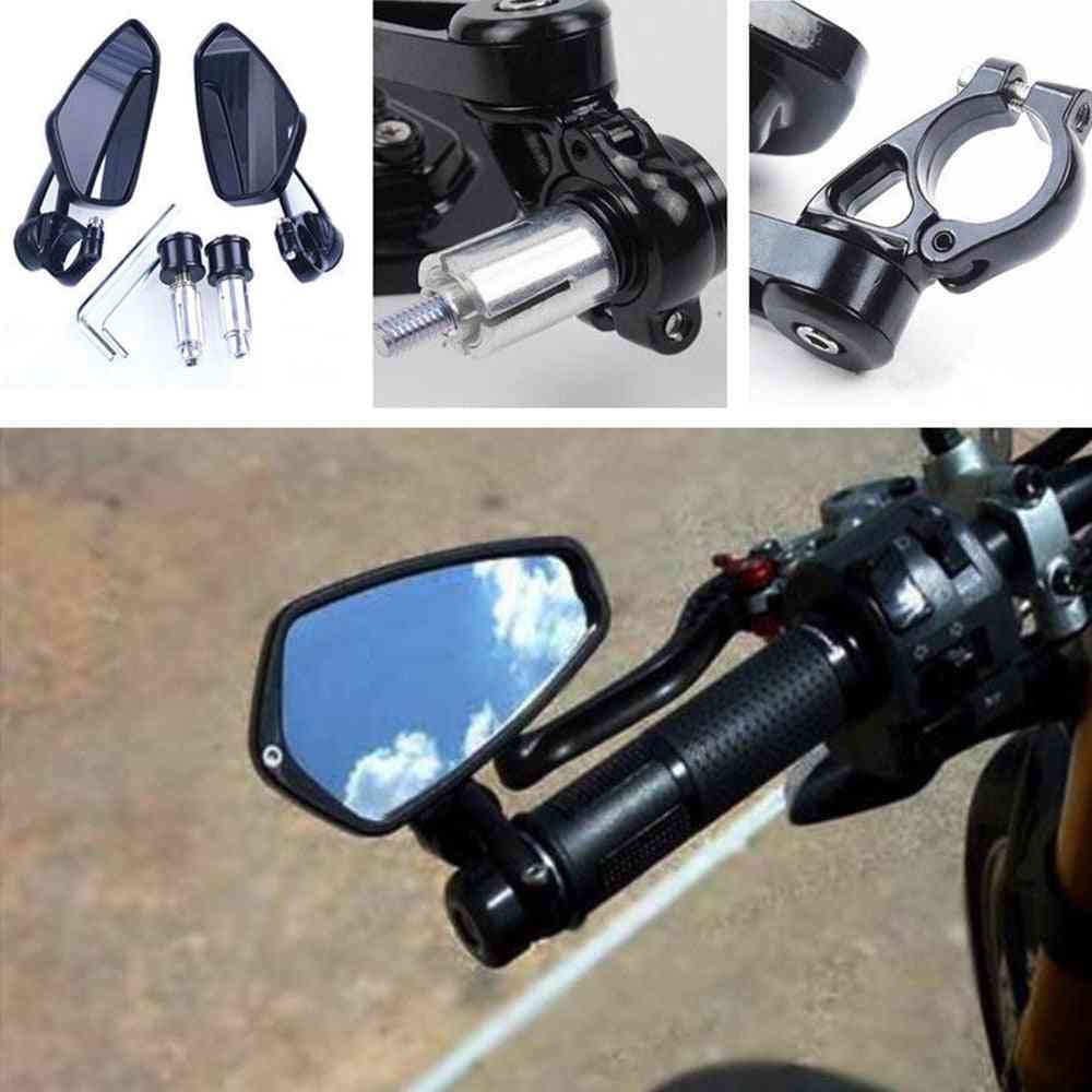 2pcs- Motorcycle Handlebar, End Blue Glass, Rear View, Racer Mirrors