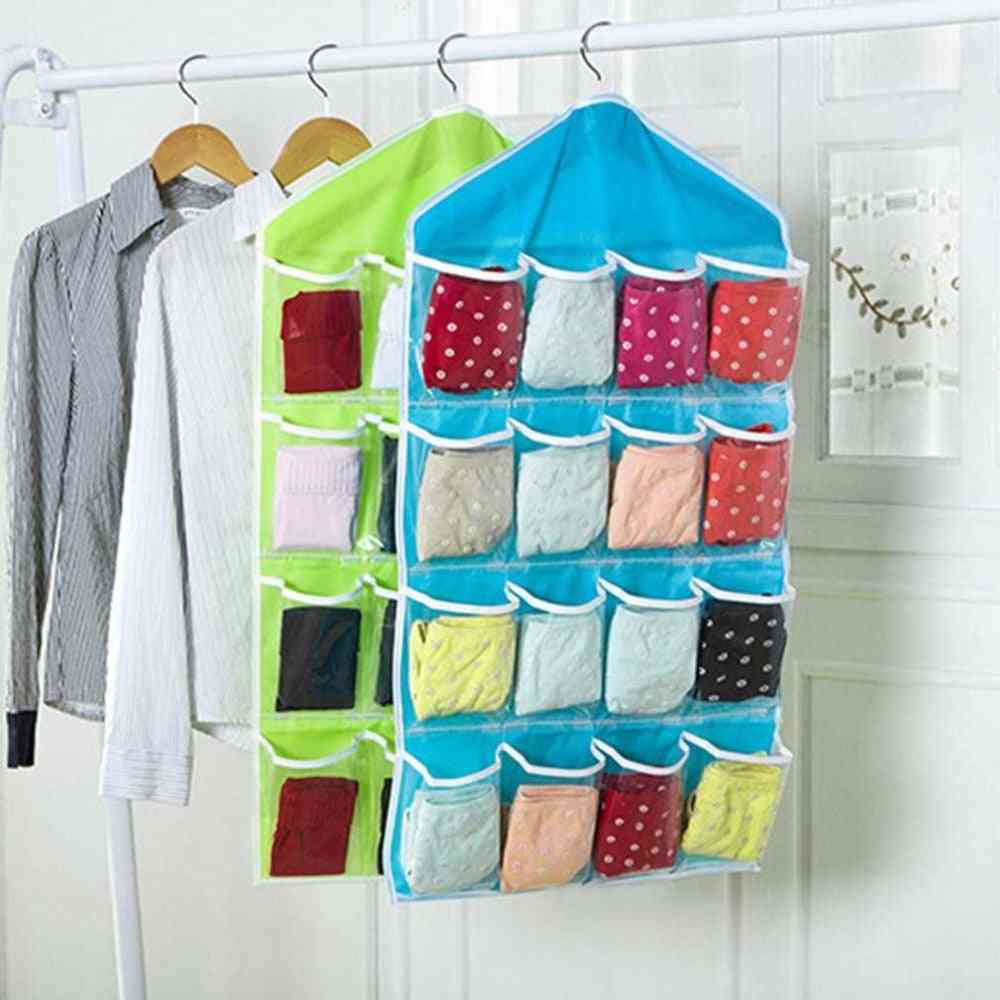 Portable 16 Grid Closet Hanging, Socks Bra Underwear, Organizer Storage Bag