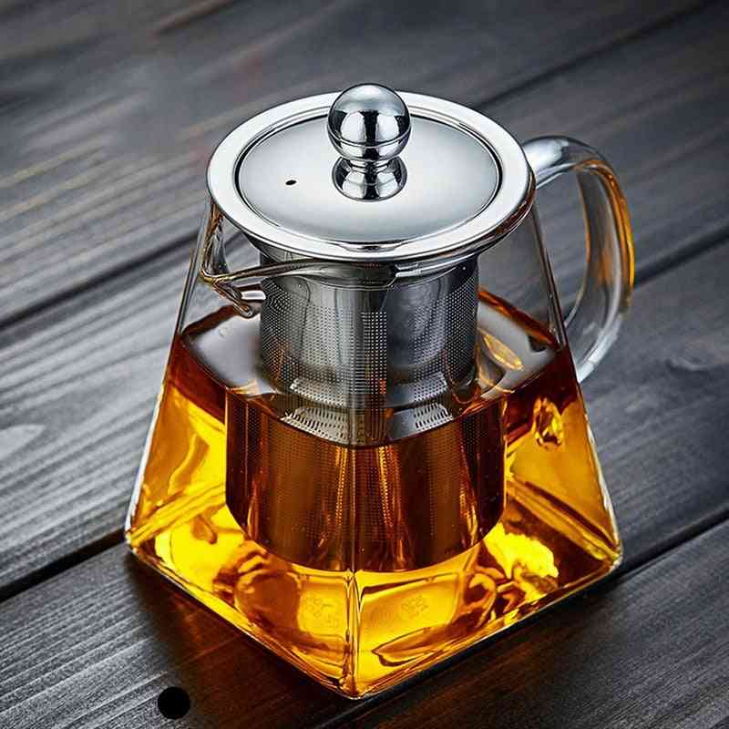 Teiera quadrata in vetro resistente al calore, filtro per infusore per il tè