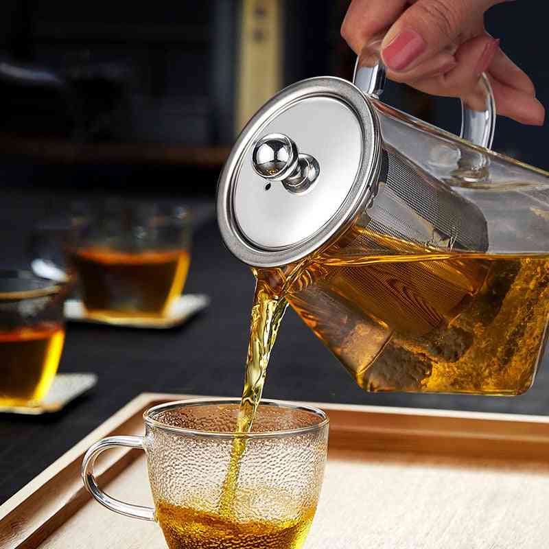 žiaruvzdorná štvorcová sklenená kanvica, filter na nalievanie čaju