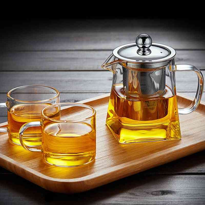 Teiera quadrata in vetro resistente al calore, filtro per infusore per il tè