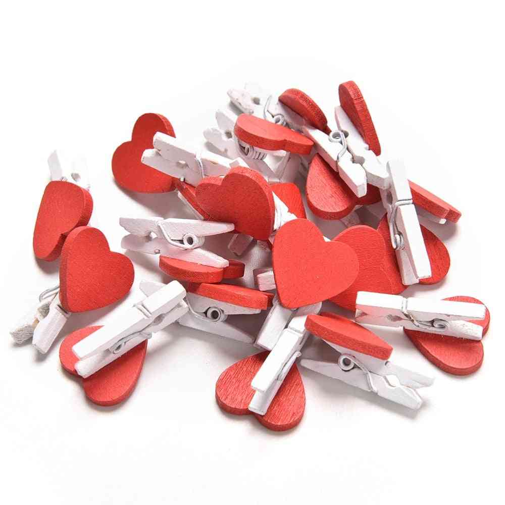 20pcs- Cute Kawaii Love Hearts, Wooden Paper Clips, Photo Paper, Peg Pin
