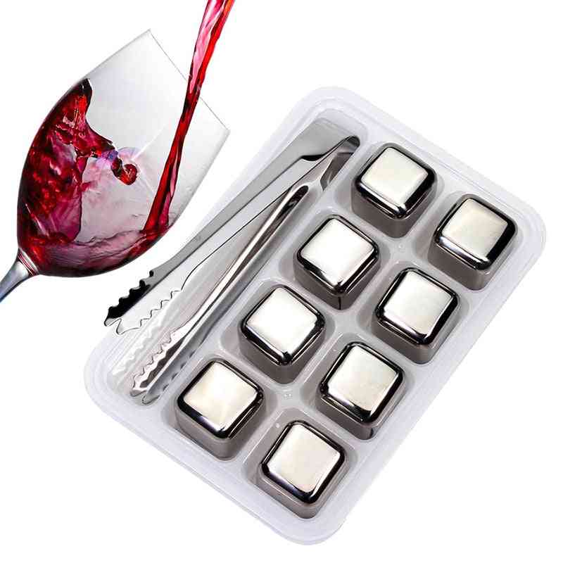 Stainless Steel- Ice Cubes, Reusable Chilling Stones For Whiskey Wine