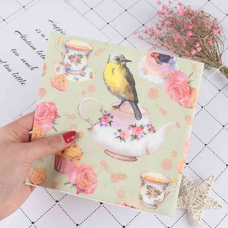 Flower And Bird Decoupage Napkin, Tissue Paper
