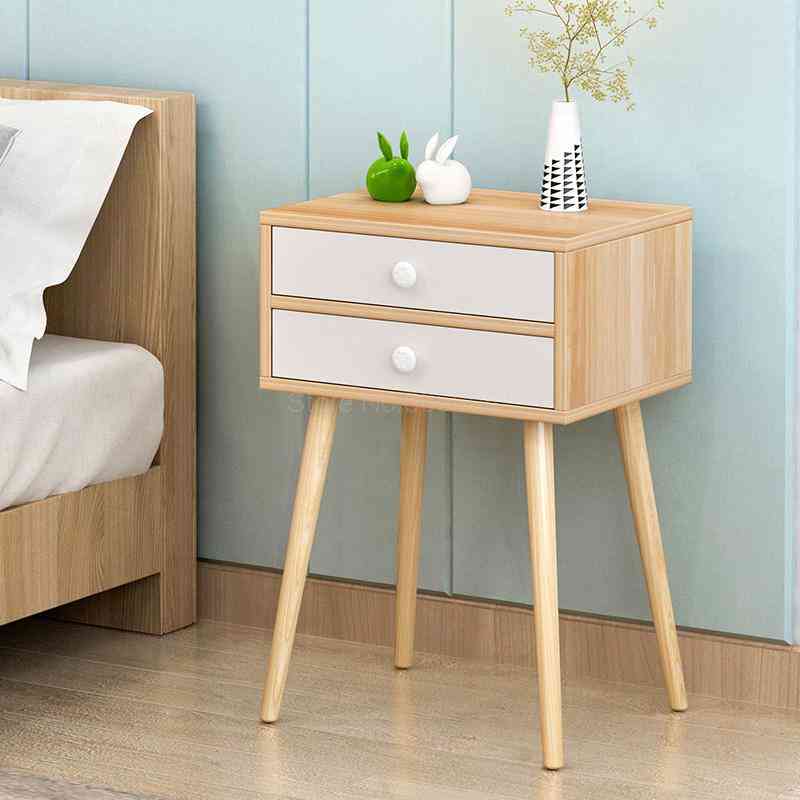 Nordic Bedside Table, Solid Wood Small Cabinet