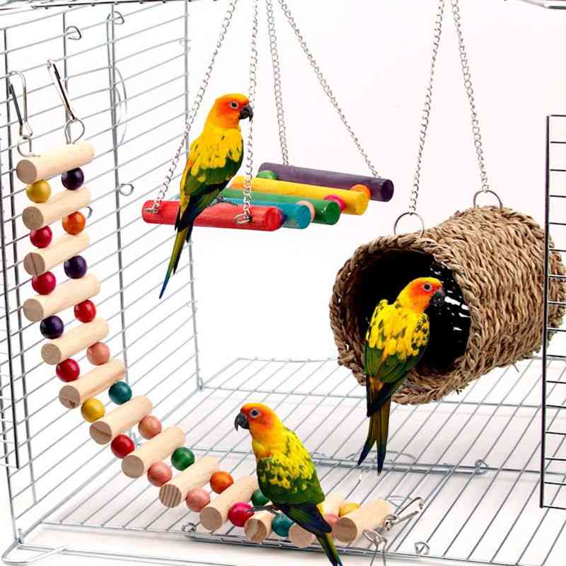 Parrot Cage Toy, Squirrel Hamster Hammock Bird Nest Swing Ladder