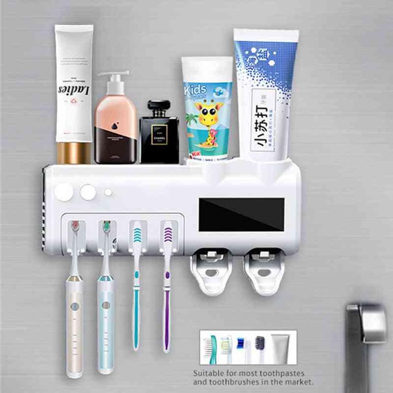 Suport automat pentru periuta de dinti cu lumina ultravioleta UV cu distribuitor de stoarcere a pasta de dinti