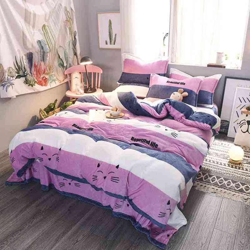 Winter & Autumn- Flannel Bedding, Duvet Cover Sheet, Pillowcase Set