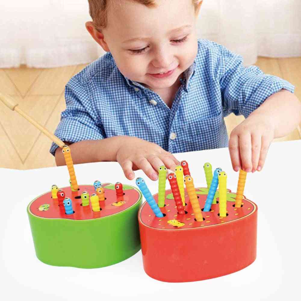 3d- Puzzle Montessori, Wooden Magnetic, Catch Worms, Educational Game