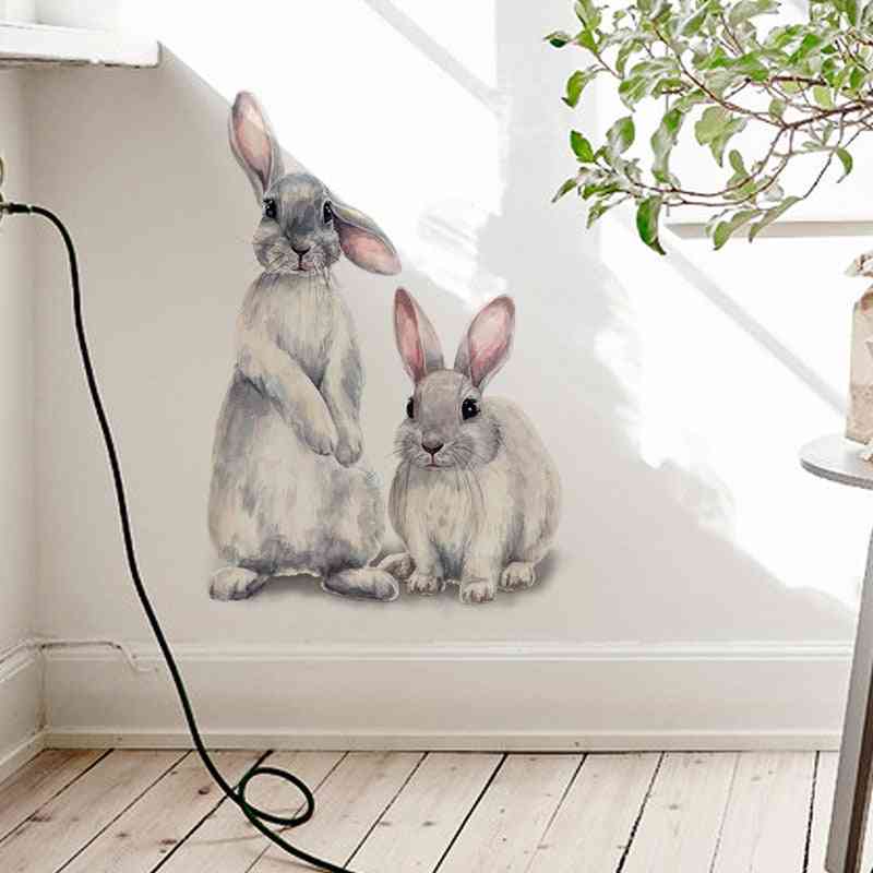 Two-cute Rabbits, Wall-sticker For Room, Mural Bunny Wallpaper