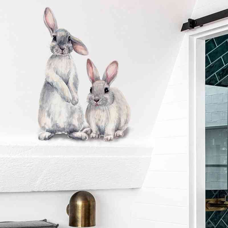 Two-cute Rabbits, Wall-sticker For Room, Mural Bunny Wallpaper