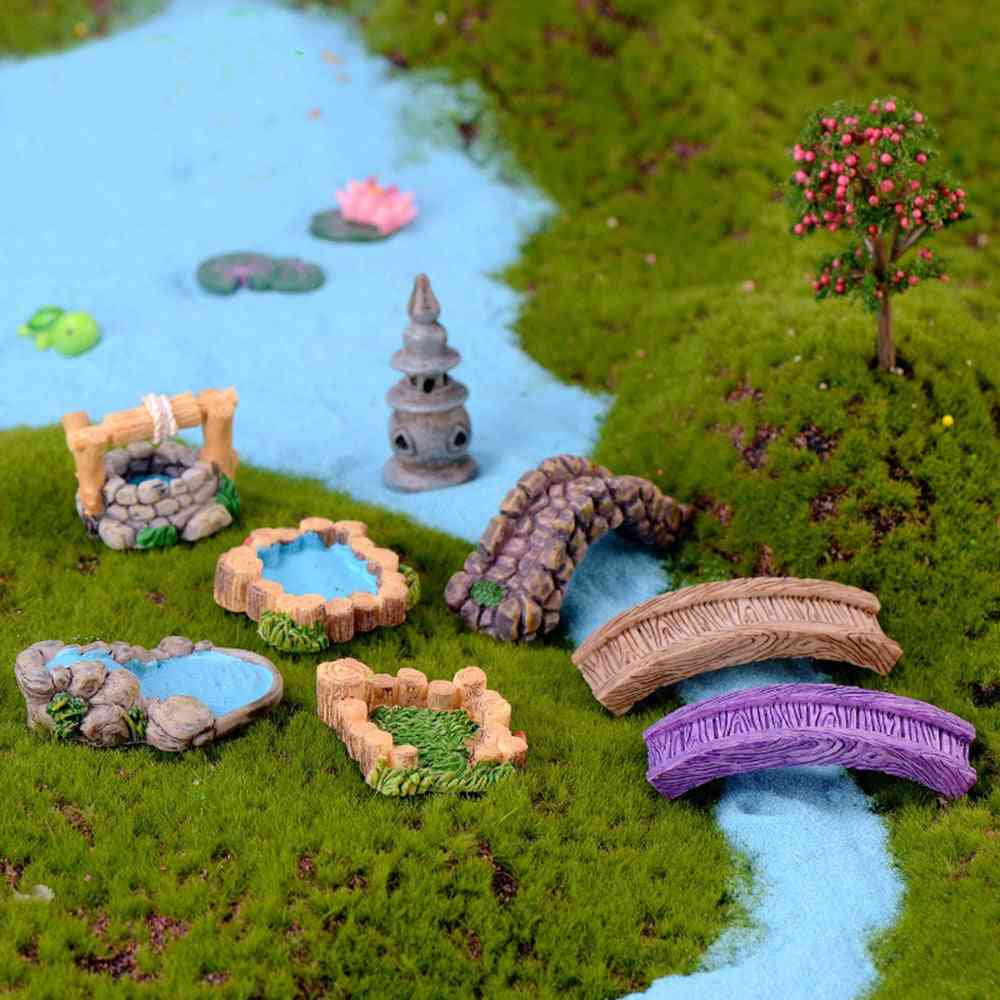 Mini ponte del pozzo d'acqua - figurine in miniatura, terrario di muschio di fata artigianale, arredamento da giardino ornamentale