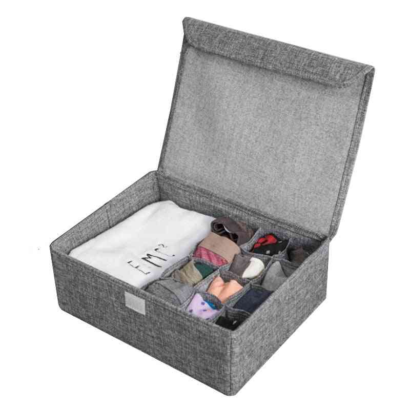 Washable- Bra Underwear, Storage Box With Cover Linen Folding Cases