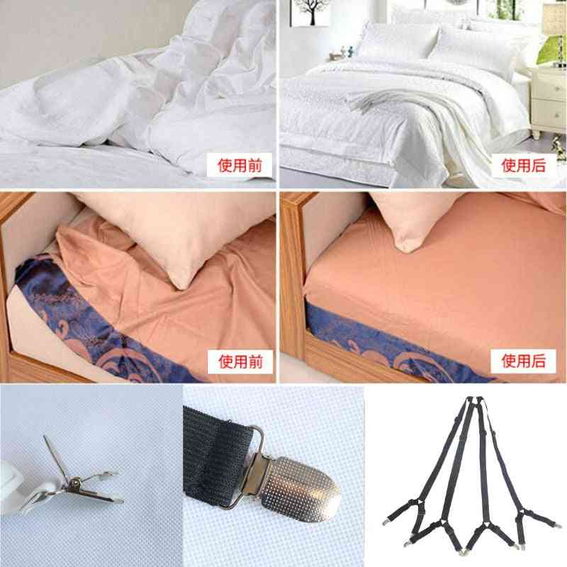 Adjustable Bed Suspenders Sheet Fastener Straps Clippers