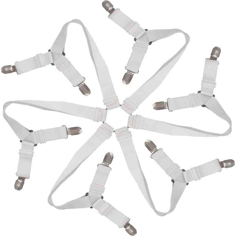 3-way & 6-sides Sheet Suspenders, Elastic Holders Clips, Straps Bed Sheet  (white)